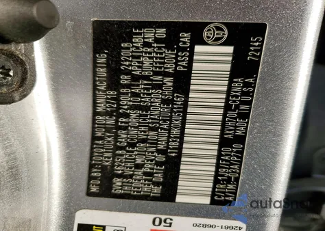 2019 Toyota Camry Le z USA, uszkodzony, nr VIN 4T1B31HK0KU511467